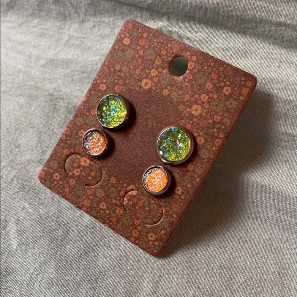 NEW Faux Druzy Stud Spring Earrings Set